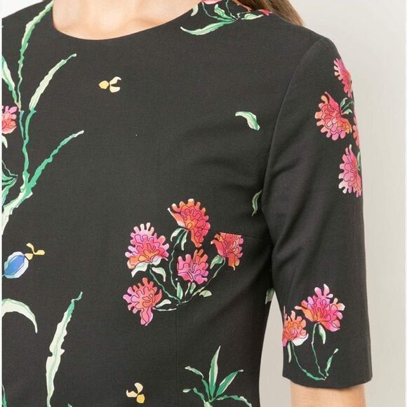 NWT Carolina Herrera Floral Stretch Cotton Faille Cocktail Midi Dress 10 $1990 - Picture 7 of 9